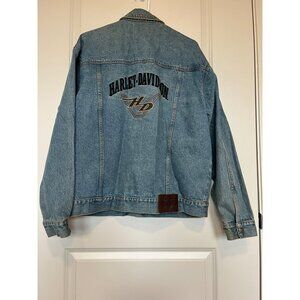 Vtg Harley-Davidson Biker Blues Mens Denim Jean Jacket Size XL Logo Patches USA